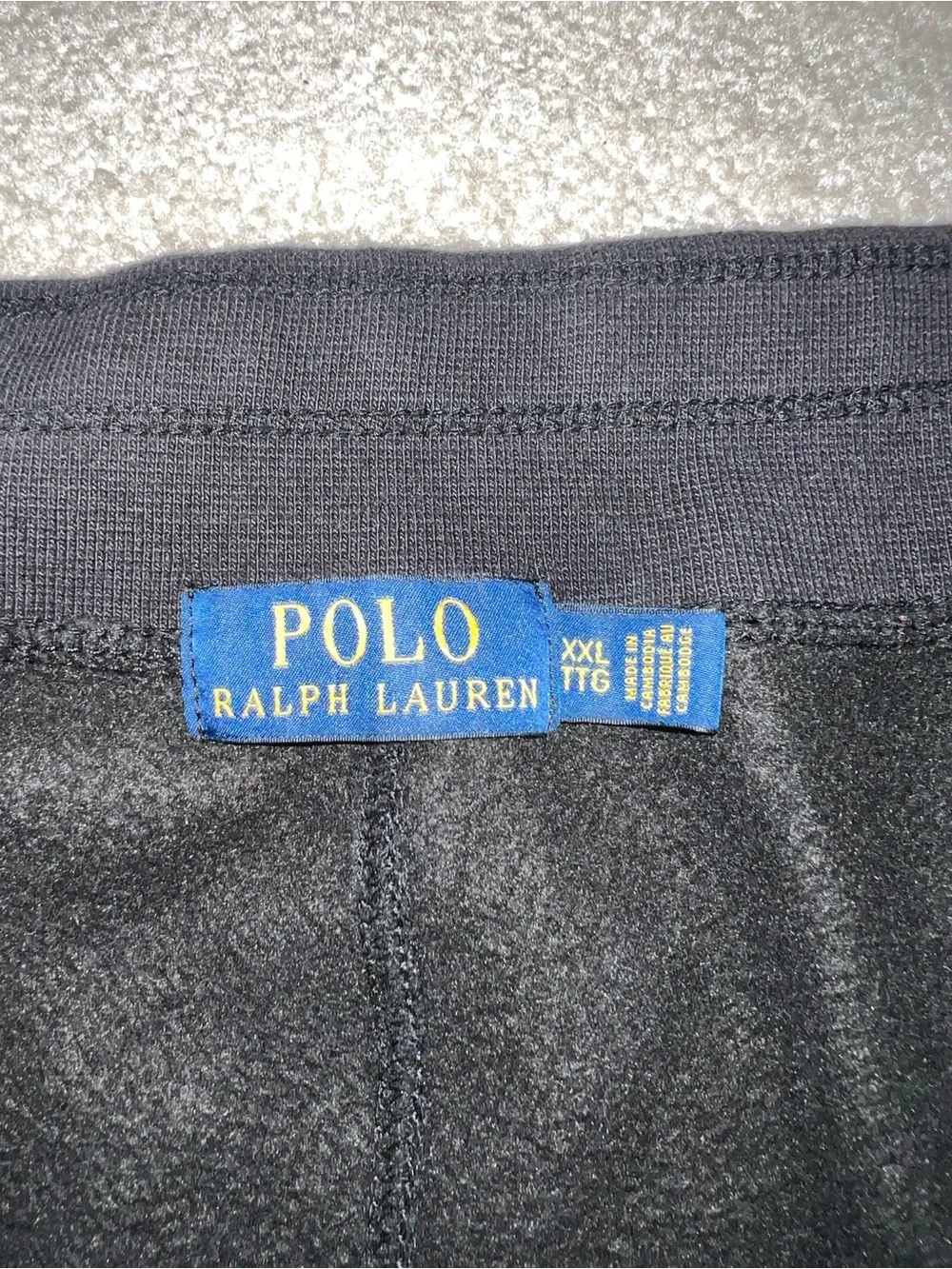 Ralph Lauren Black Men's Sweatpants with White Drawstring and Red Polo Logo